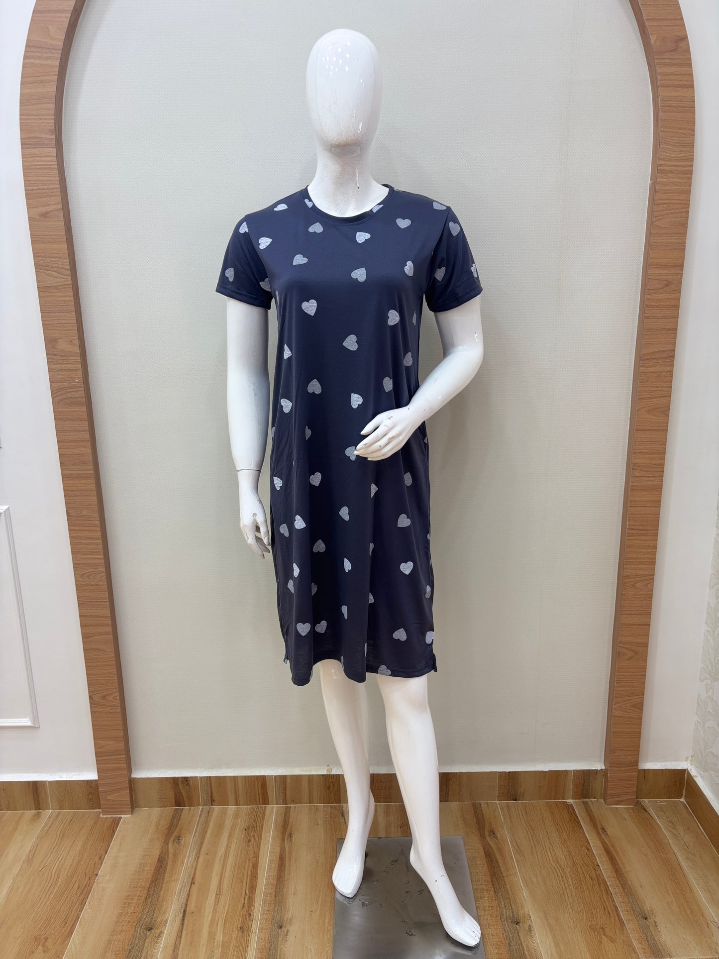 Navy Blue & Silver Heart Printed Lounge Tunic
