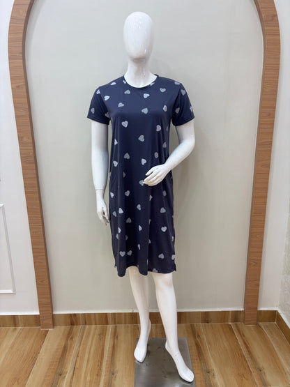 Navy Blue & Silver Heart Printed Lounge Tunic