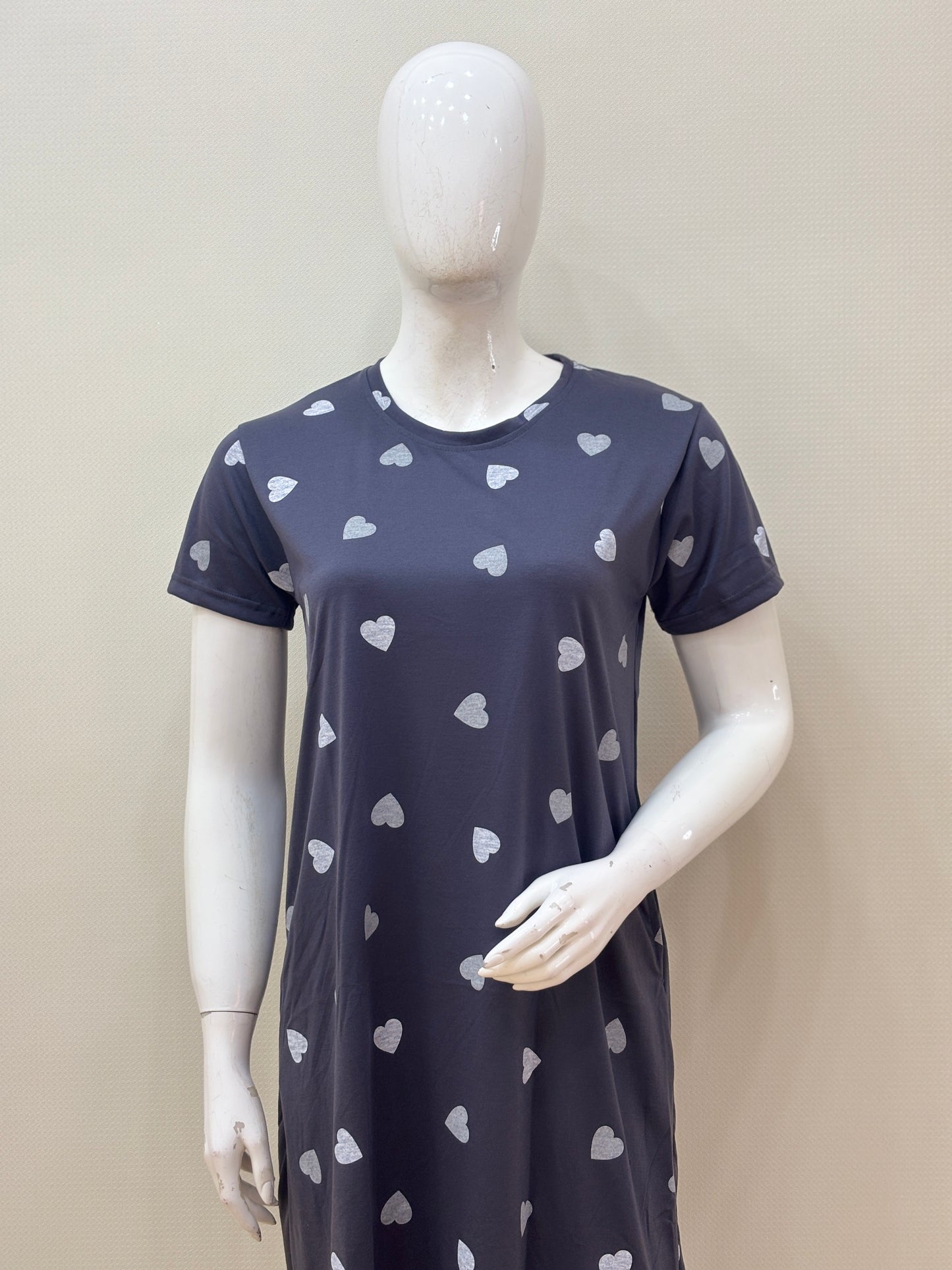 Navy Blue & Silver Heart Printed Lounge Tunic