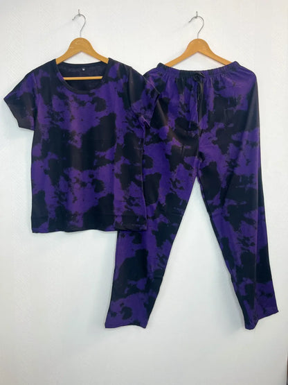 Black and Deep Blue Tie-Dye Printed T-shirt with Combo Pant Set