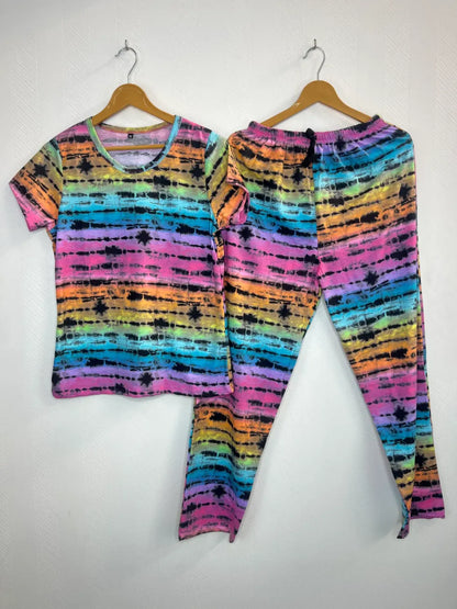 Rainbow Colors Tie-Dye Printed T-shirt with Combo Pant Set