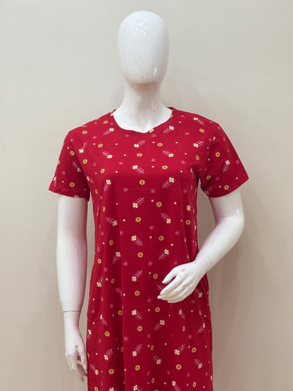 Red Cherry Floral Printed Lounge Tunic