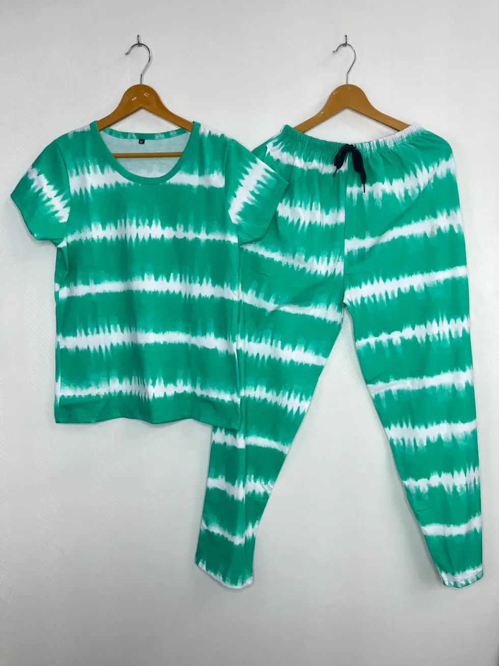 Green and White Tie-Dye Printed T-shirt with Combo Pant Set