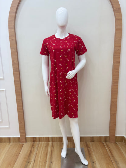 Red Cherry Floral Printed Lounge Tunic