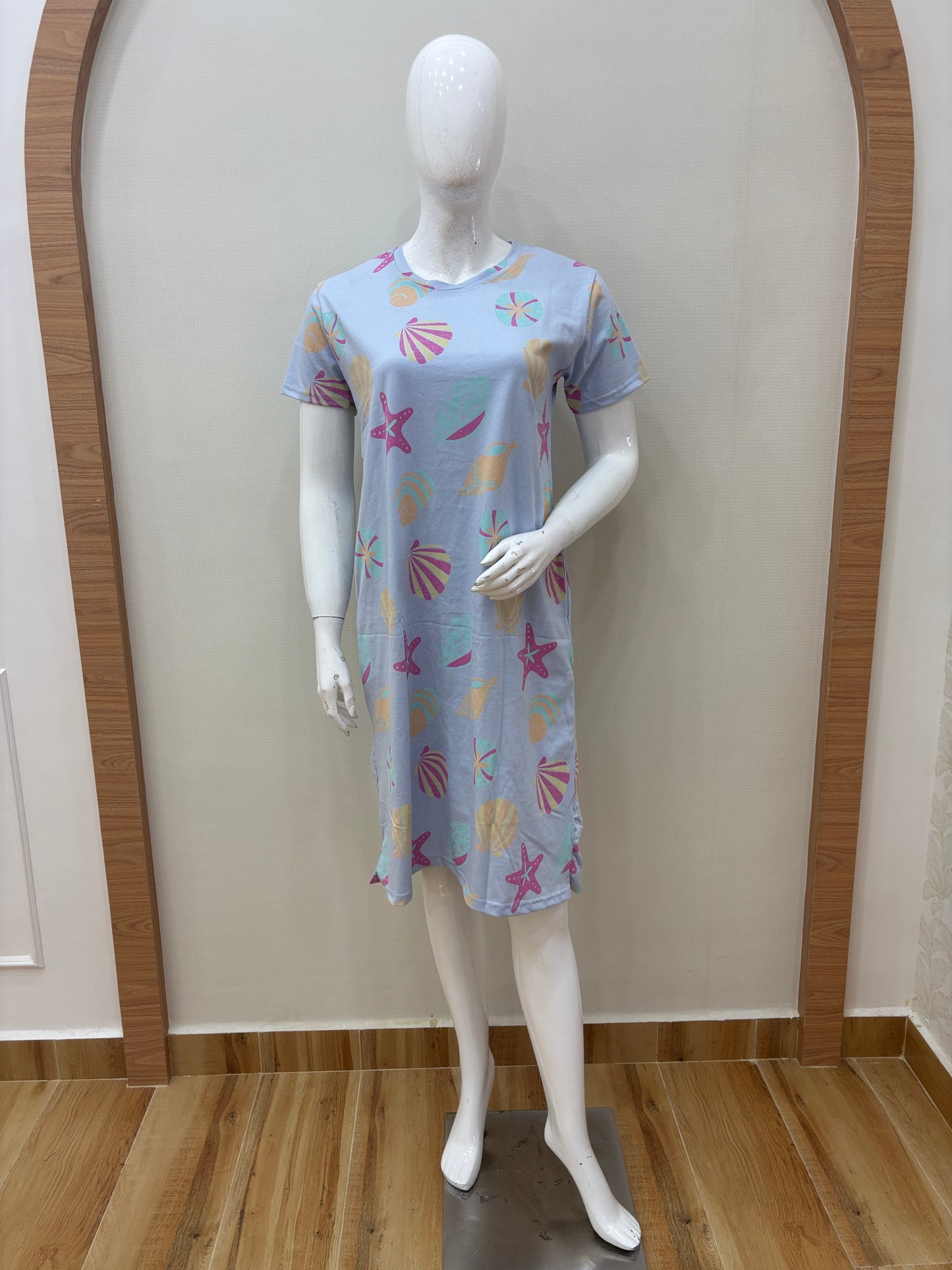 Sky Blue Seashell & Starfish Print Lounge Tunic