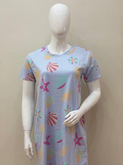 Sky Blue Seashell & Starfish Print Lounge Tunic