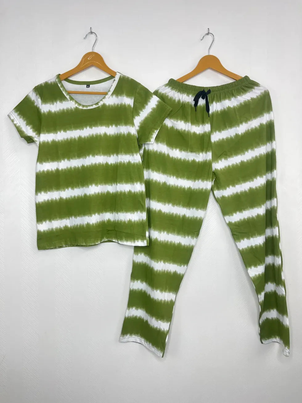 Olive Green and White Tie-Dye Printed T-shirt with Combo Pant Set