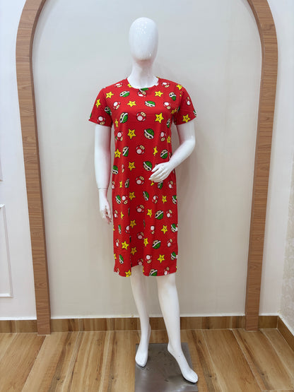 Red Mushroom & Star Printed  Lounge Tunics