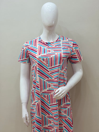 White Abstract Ruby Stripe Lounge Tunic