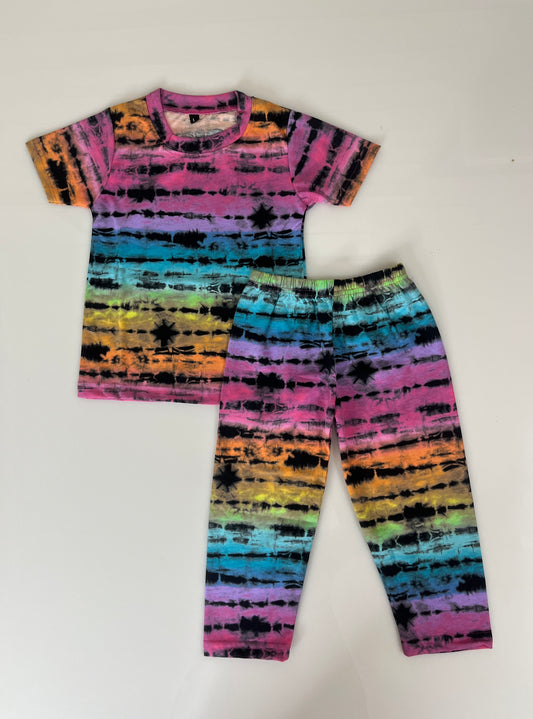 Multicolor Tie-Dye Printed T-Shirt and Pant Co-ords