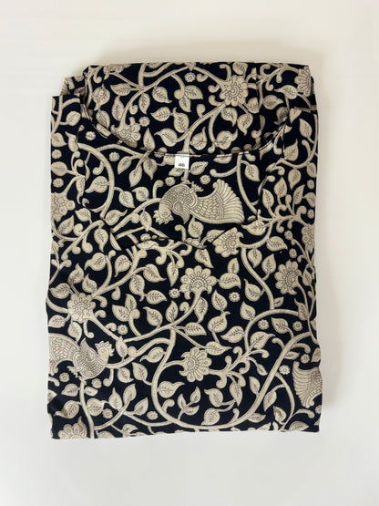 Mul Cotton Black Vintage Floral Print Non-Feeding Maxi