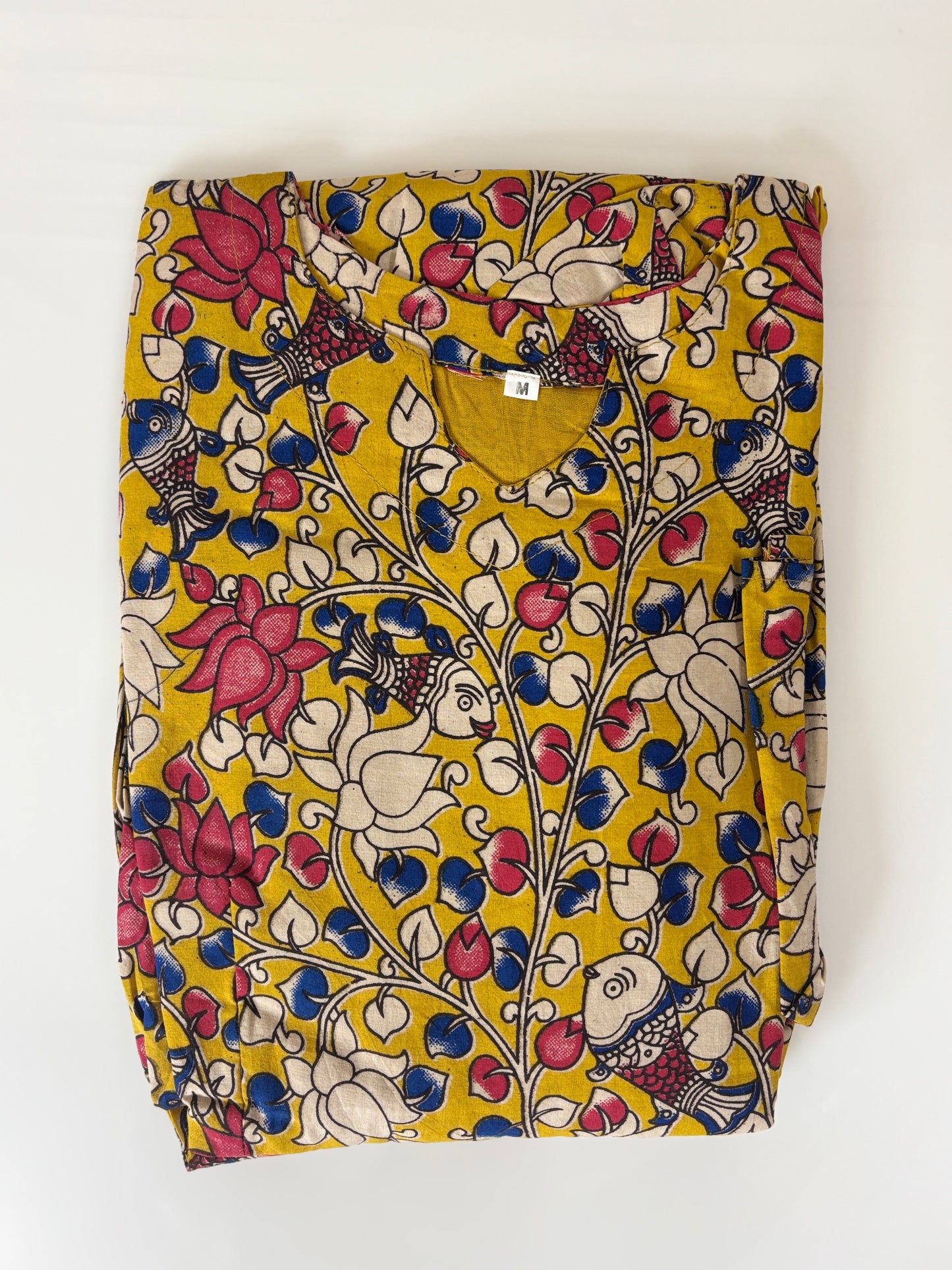Mul Cotton Mustard Kalamkari Floral Print Non-Feeding Maxi