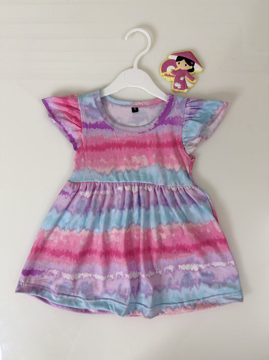 Pink Lavender Wavy Printed Kids Frock