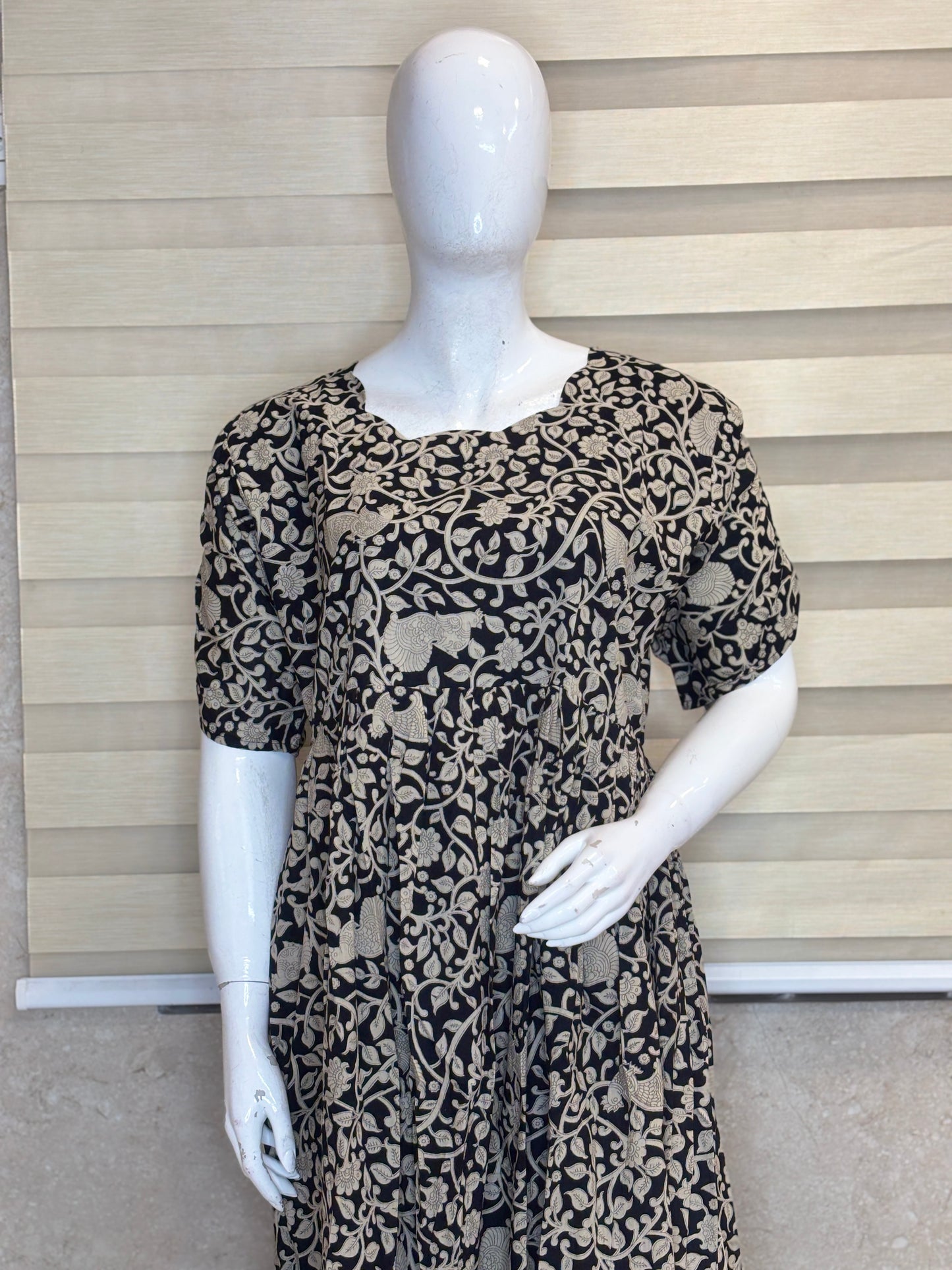 Mul Cotton Black Vintage Floral Print Non-Feeding Maxi
