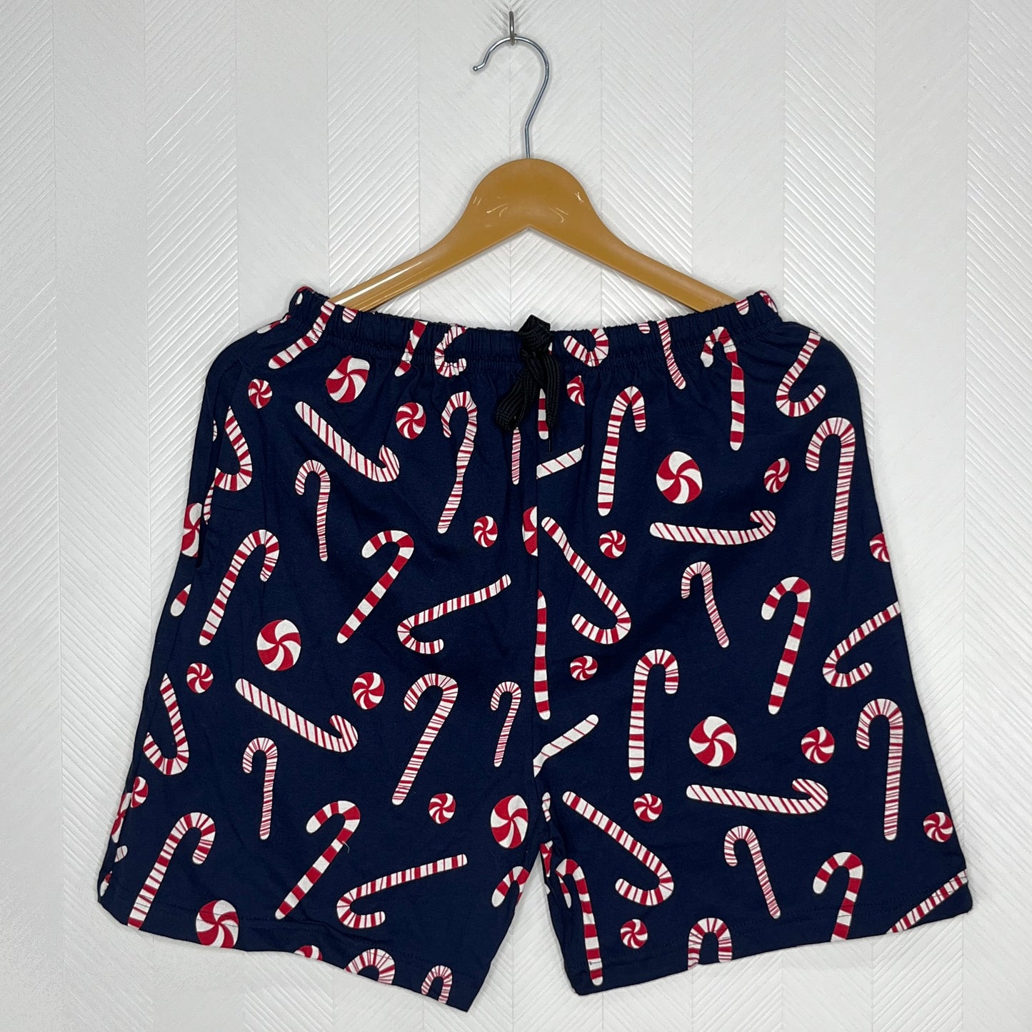 Navy Blue Candy Cane Print Women's Shorts