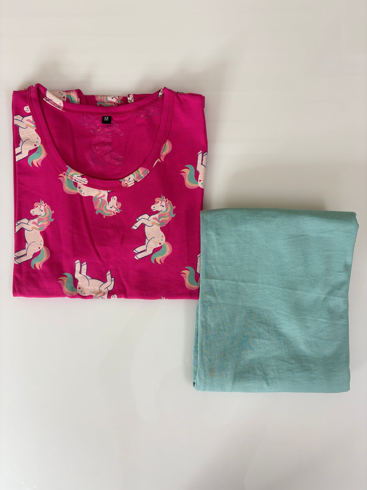 Magenta Unicorn Print T-Shirt with Aqua Blue Palazzo