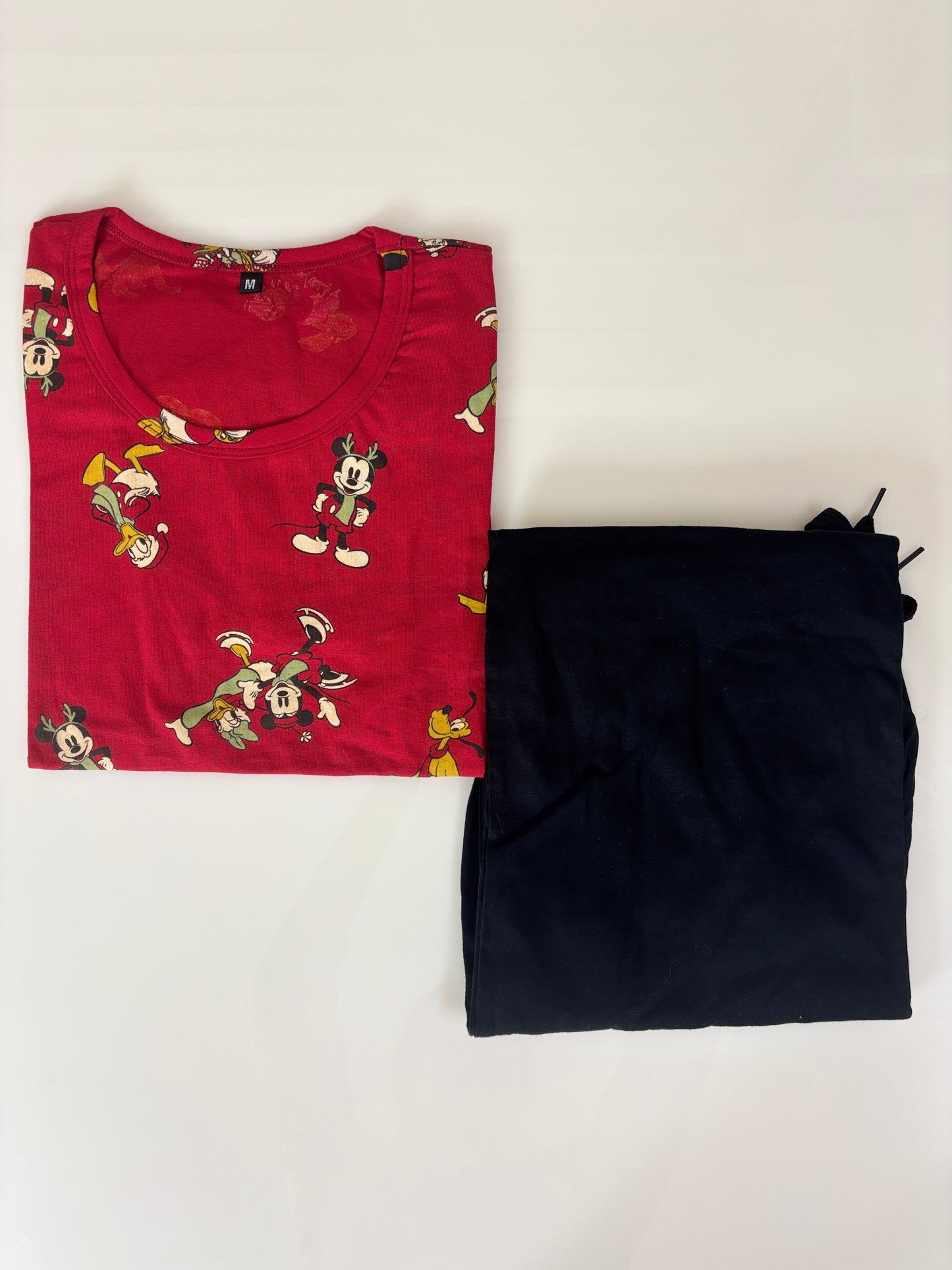 Cherry Red Mickey Print T-Shirt with Black Palazzo