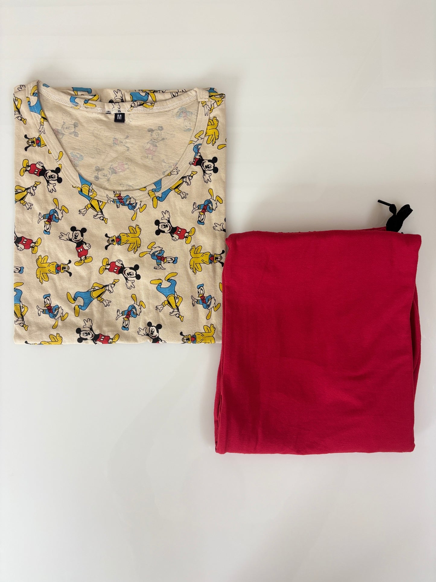 Cream Beige Mickey Print T-Shirt with Hot Pink Palazzo