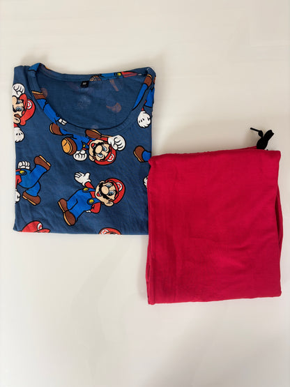 Navy Blue Mario Print T-Shirt with Hot Pink Palazzo