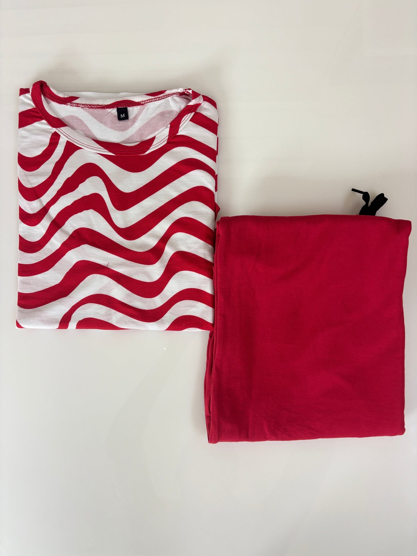 White & Red Wave Print Feeding T-Shirt with Hot Pink Palazzo