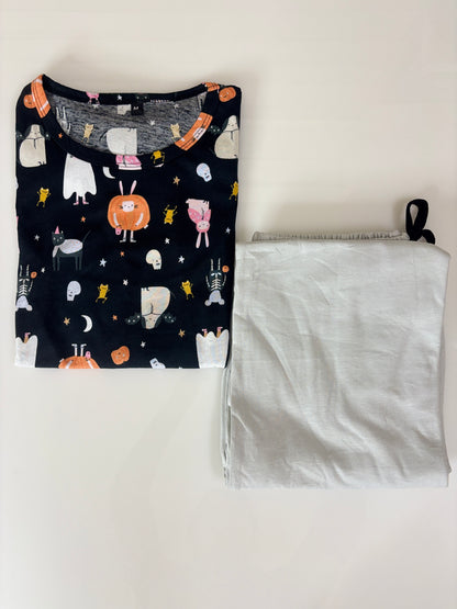 Black Halloween Print Feeding T-Shirt with White Palazzo