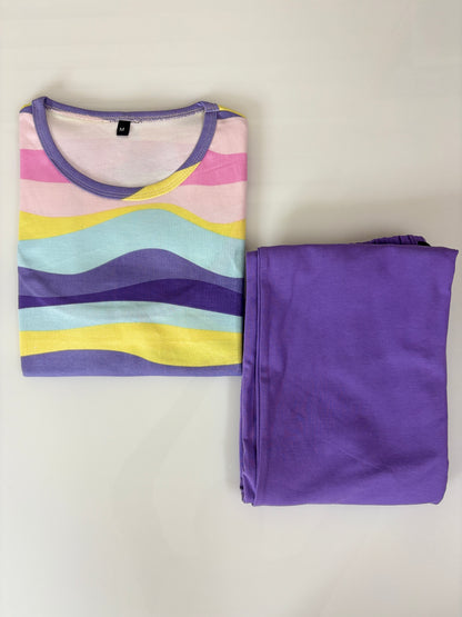 Pastel Rainbow Wave Feeding T-Shirt with Palazzo