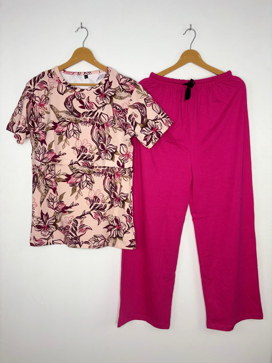 Peach Floral Print Feeding T-Shirt with Hot Pink Palazzo