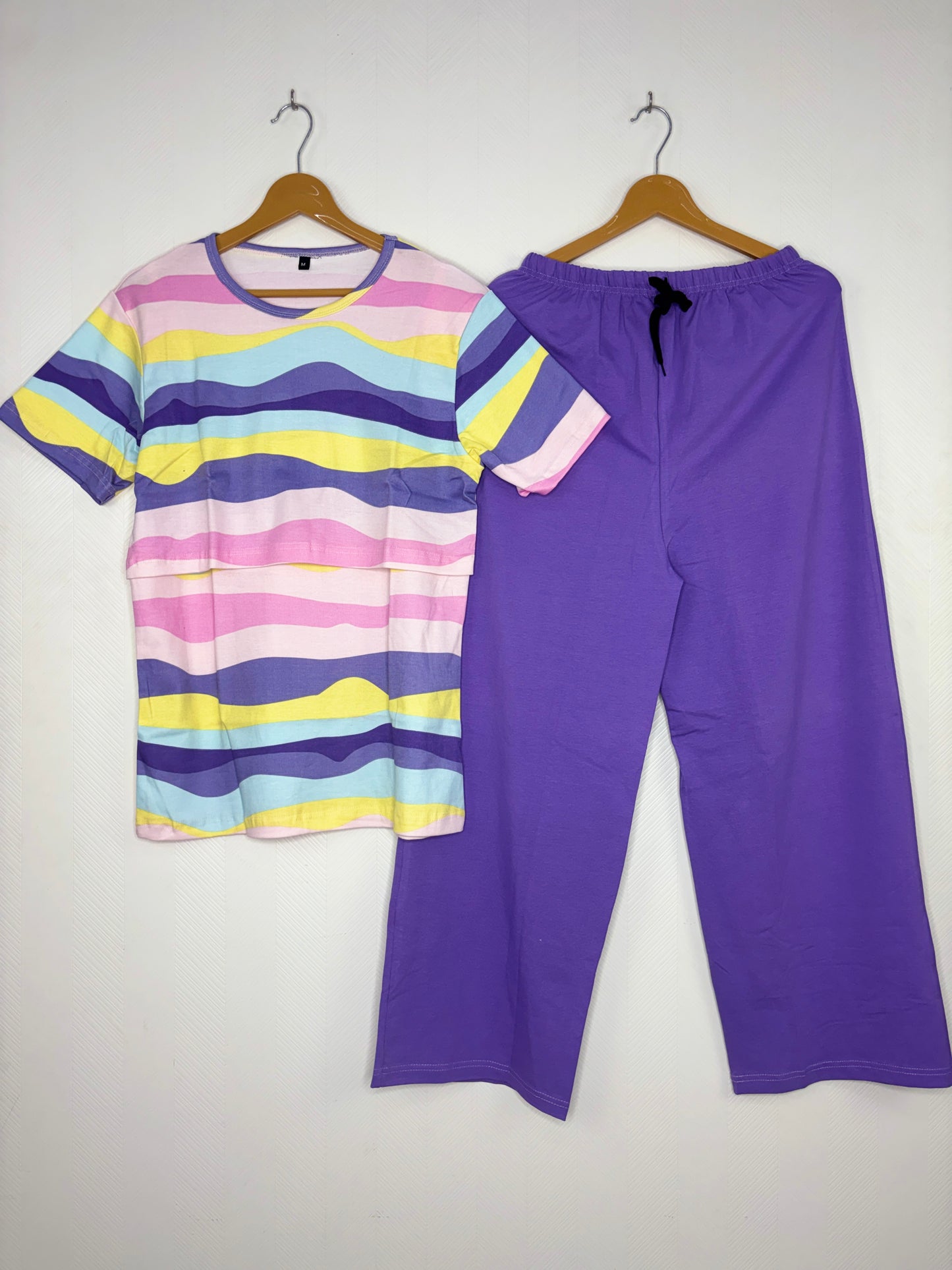 Pastel Rainbow Wave Feeding T-Shirt with Palazzo