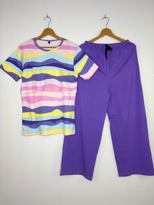 Pastel Rainbow Wave Feeding T-Shirt with Palazzo