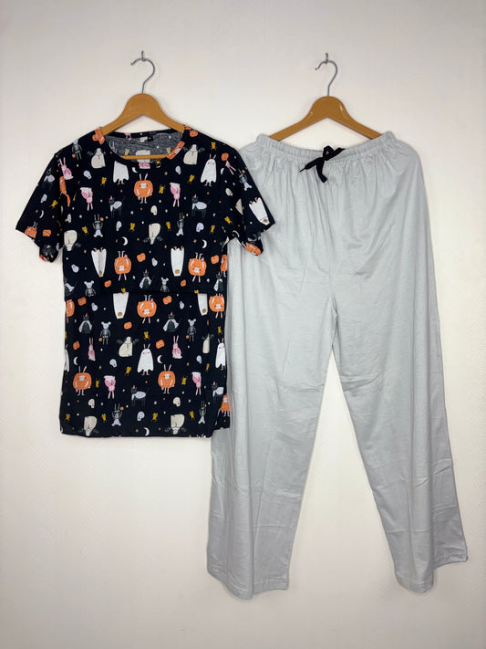 Black Halloween Print Feeding T-Shirt with White Palazzo