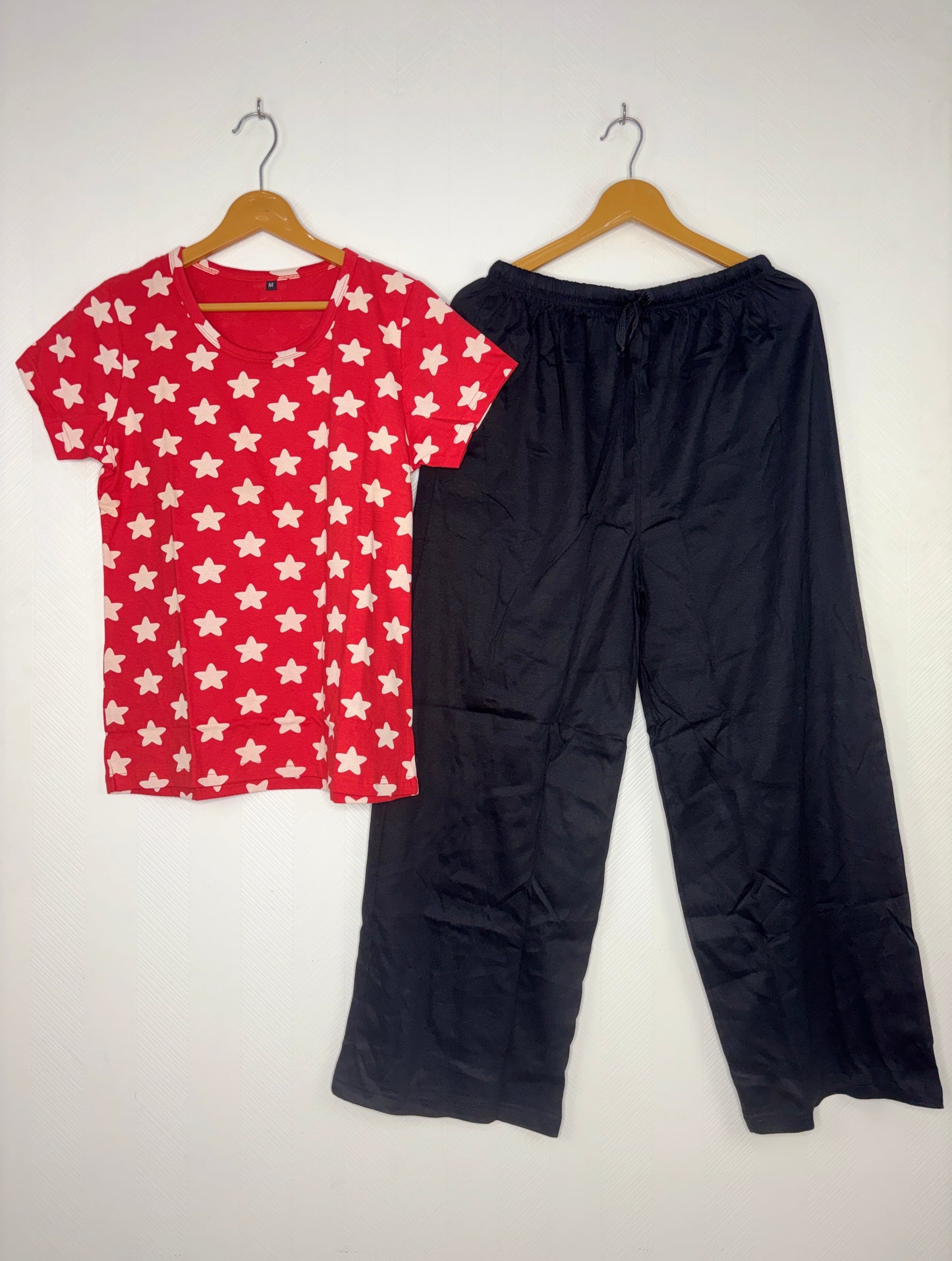 Cherry Red Star Print T-Shirt with Black Palazzo