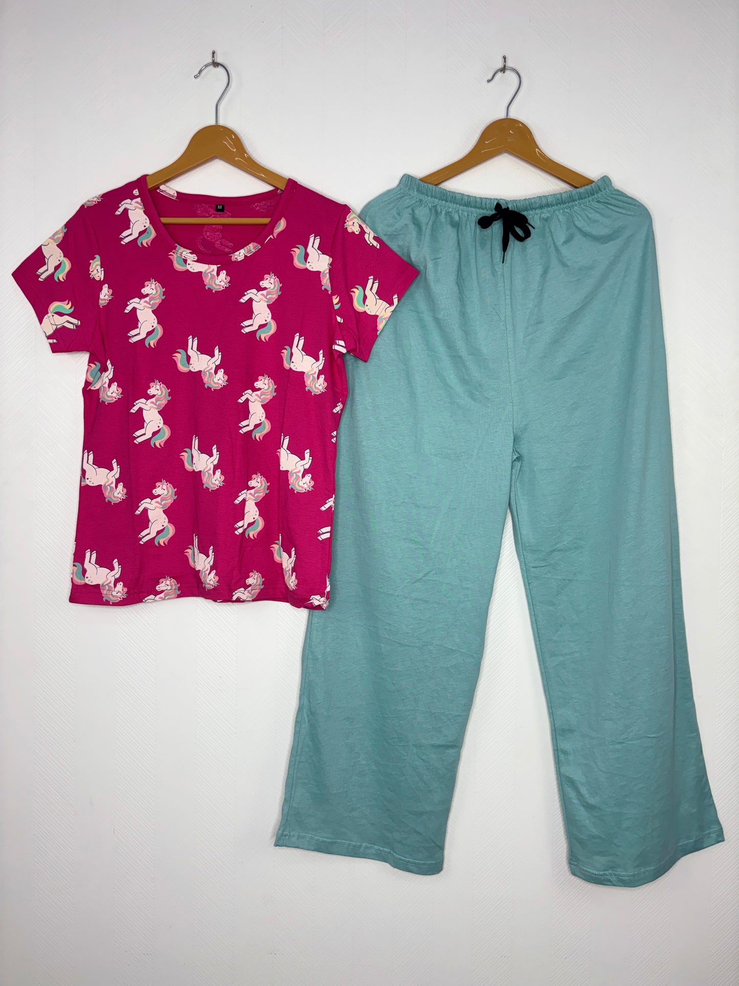 Magenta Unicorn Print T-Shirt with Aqua Blue Palazzo