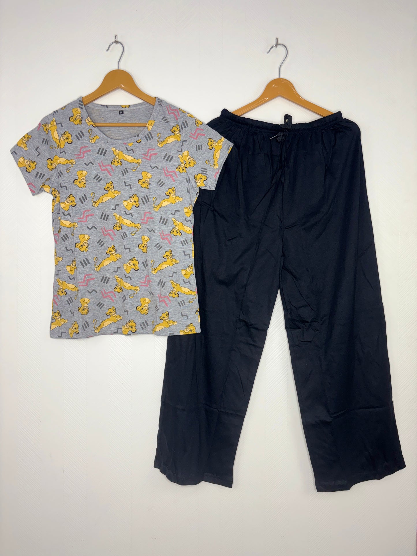 Grey Simba Print T-Shirt with Black Palazzo