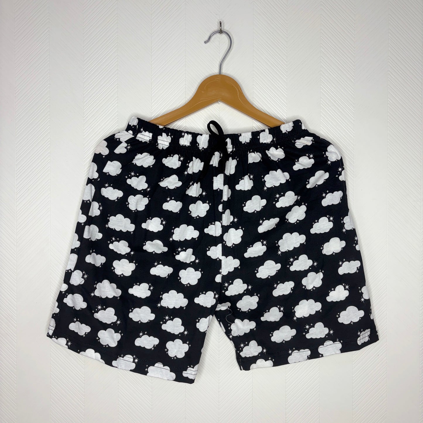 Midnight Black White Cloud Print Women’s Shorts