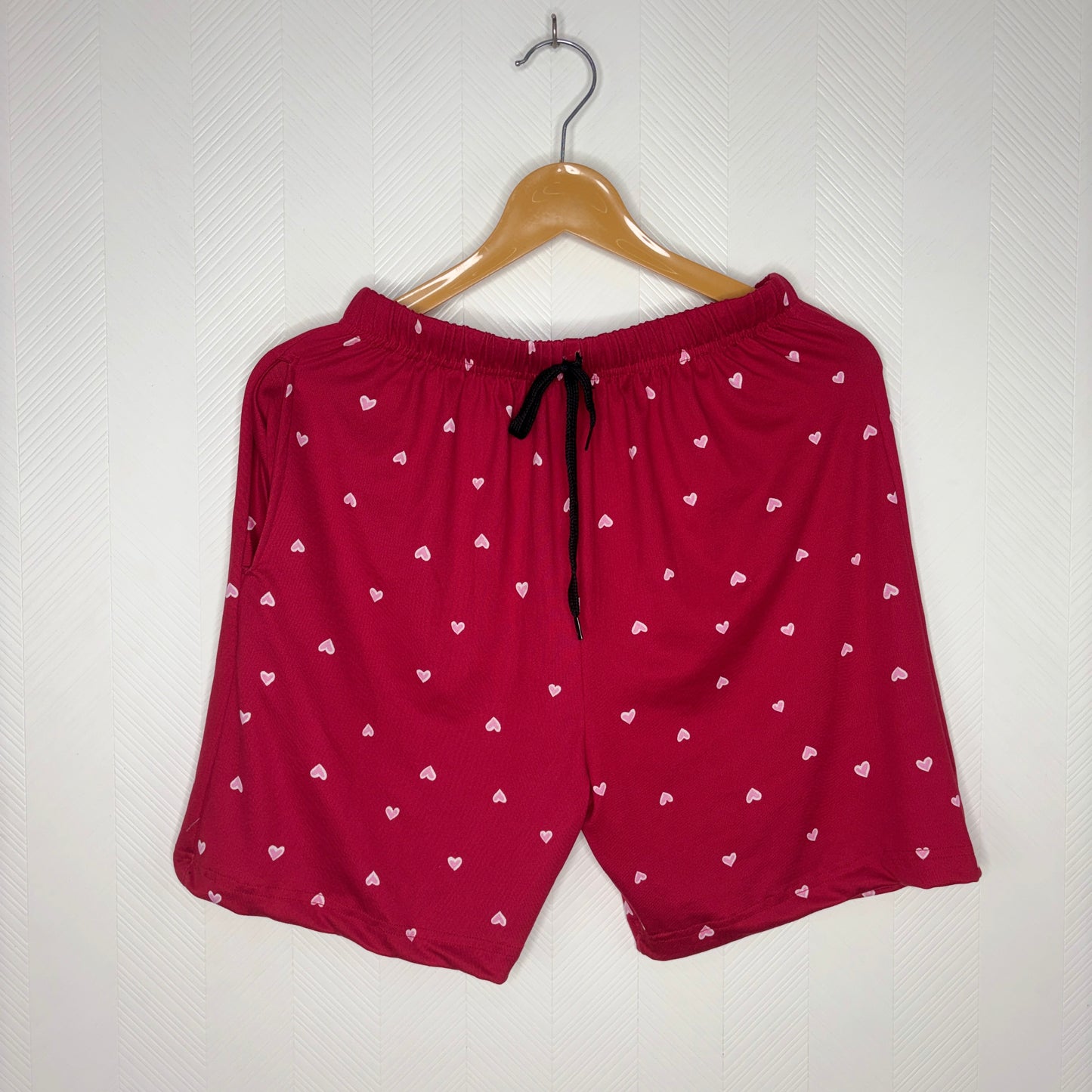 Women’s Wine Red Heart Printed Shorts