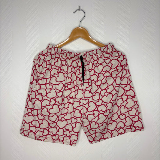Women’s Off White Red Heart Printed Shorts