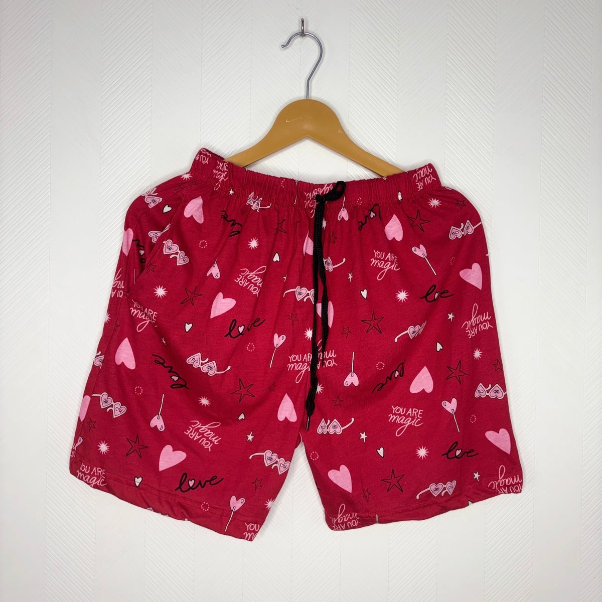 Women’s Cherry Red Love & Hearts Printed Shorts