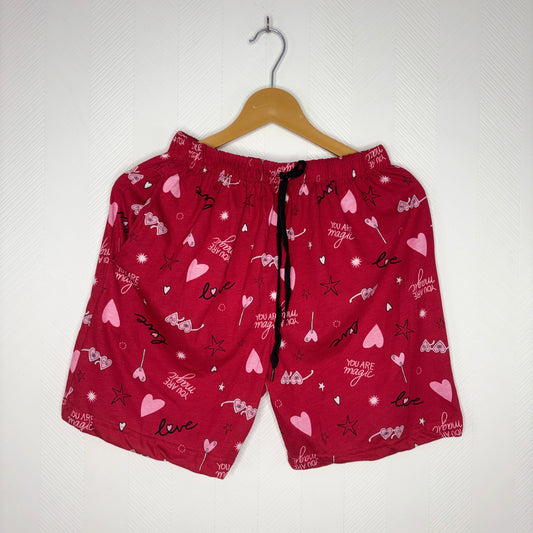Women’s Cherry Red Love & Hearts Printed Shorts