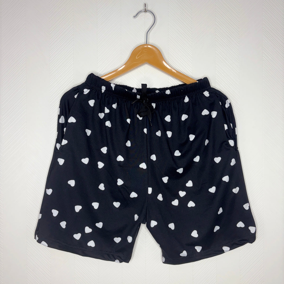 Women’s Black White Heart Printed Shorts