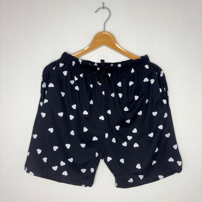 Women’s Black White Heart Printed Shorts