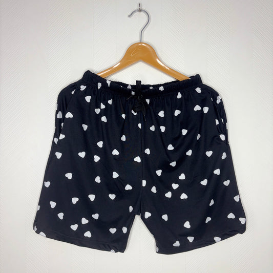 Women’s Black White Heart Printed Shorts