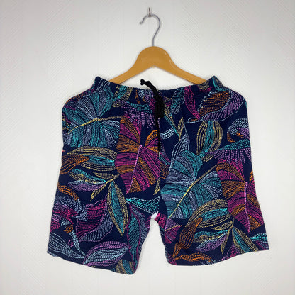 Women’s Navy Blue Multicolor Leaf Printed Shorts