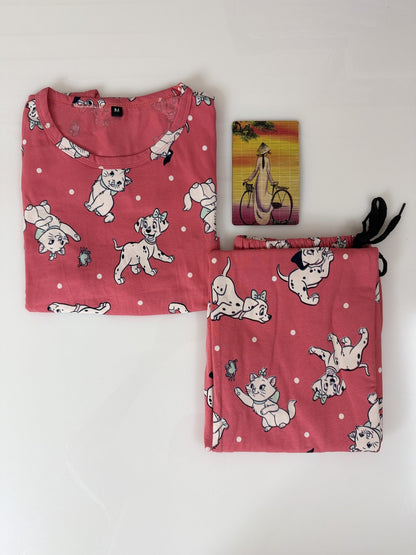 Pink with White Doggy Printed Feeding Top and Pant Set