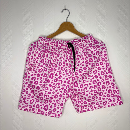 Women’s Light Pink Pink Leopard Printed Shorts