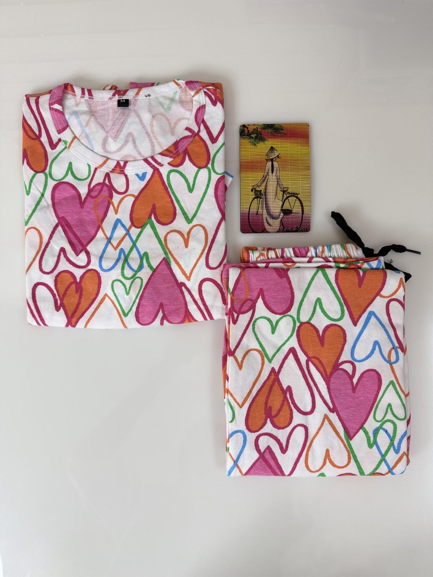 White with Multicolor Hearts Printed Feeding Top and Pant Set