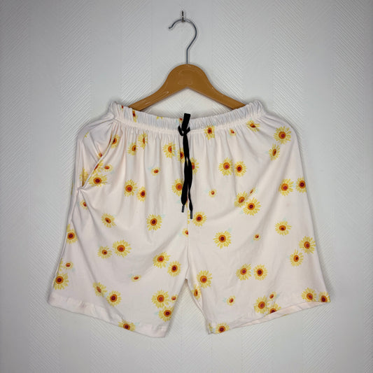 Women’s White Sunflower Printed Shorts