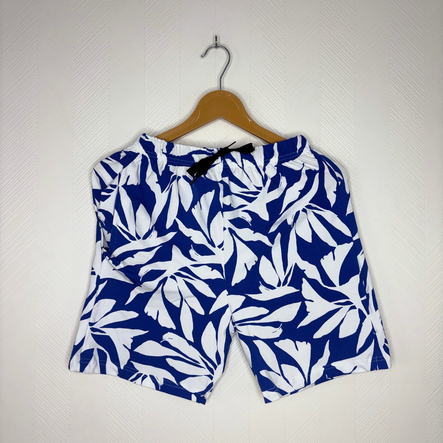 Women’s Royal Blue White Tropical Leaf Printed Shorts