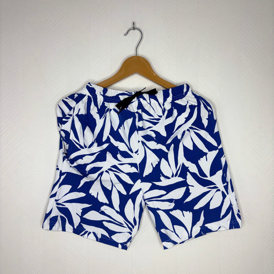 Women’s Royal Blue White Tropical Leaf Printed Shorts