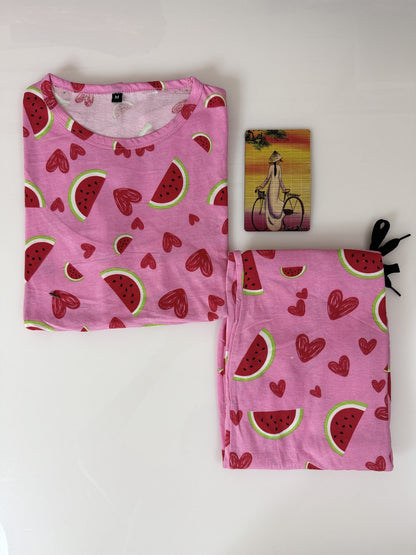 Pink with Fruity and Hearts Printed Feeding Top and Pant Set