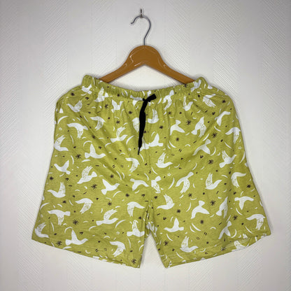Women’s Olive Green Bird Printed Shorts